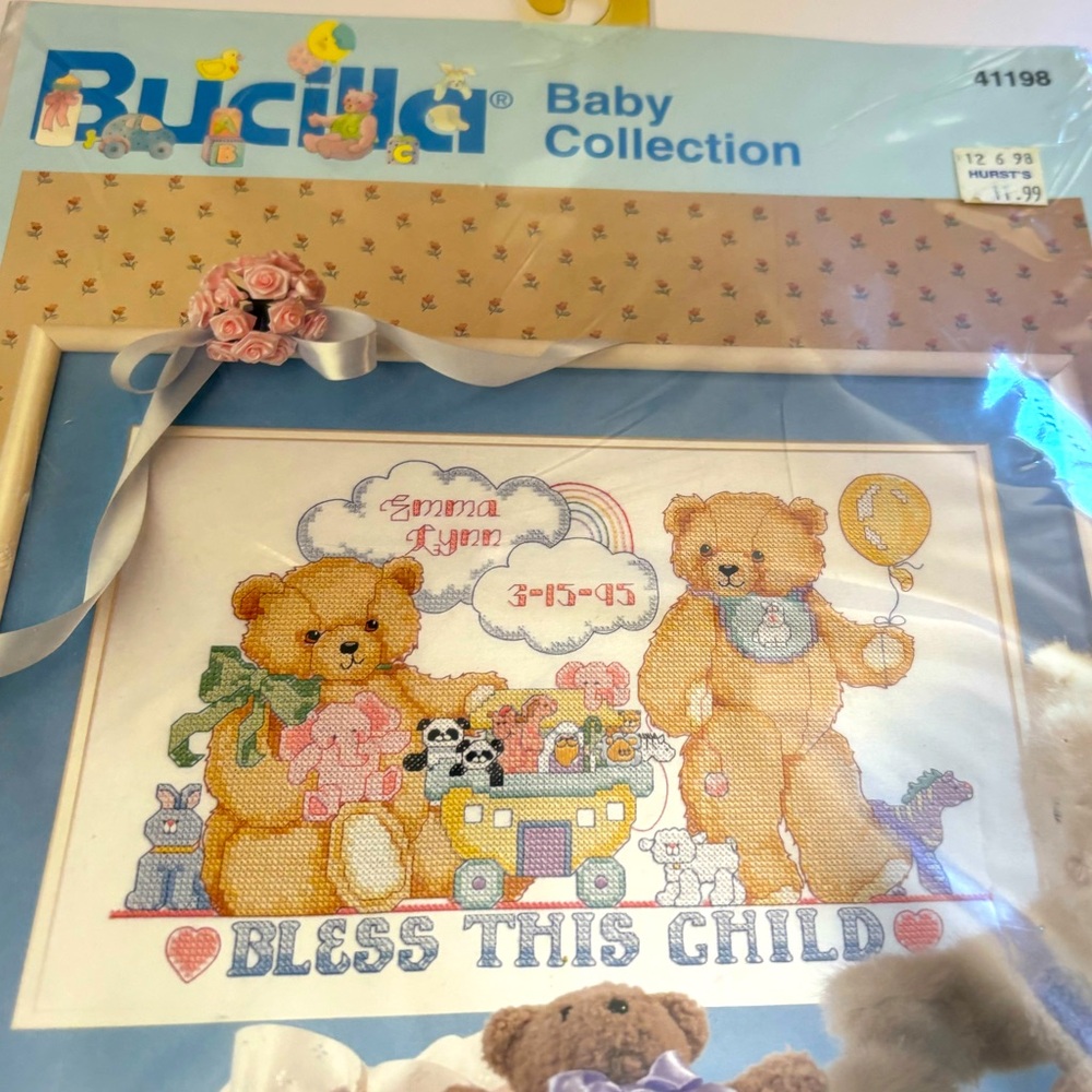 Bucilla “God Bless Babies” Stamped Cross Stitch Handcrafted Art Work Craft DIY